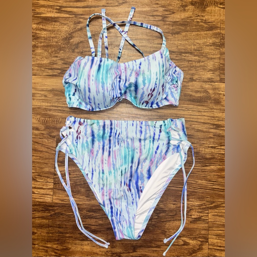 Shade & Shore Tie-Dye Bikini Set Size 36C Top Large High Waisted Bottom